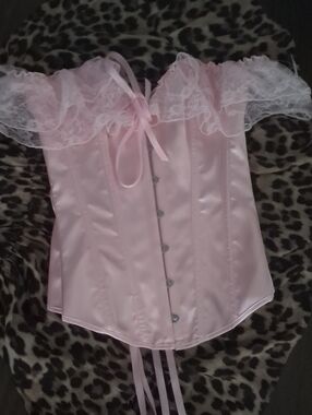 Delicate Pink Lace Off-Shoulder Corset Top